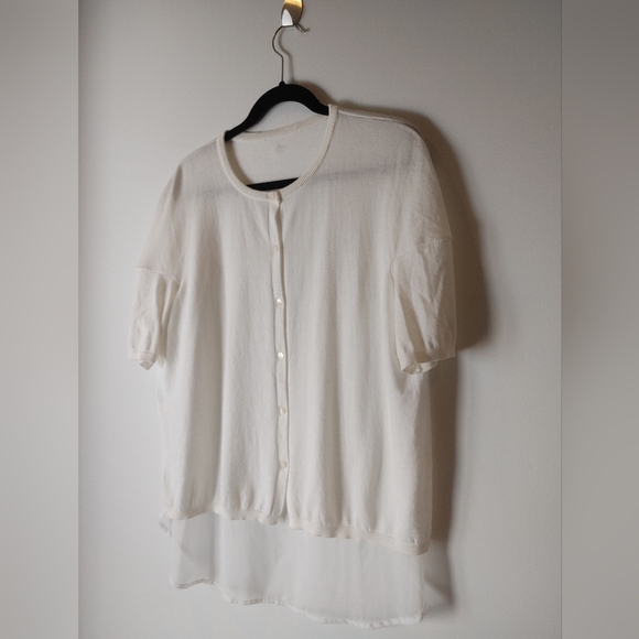 Twin Set Short Sleeve Cardigan Sheer Back with Lace Size Medium - Picture 1 of 8